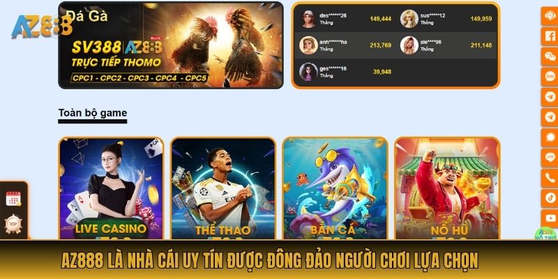 AZ888 là nhà cái uy tín được đông đảo người chơi lựa chọn