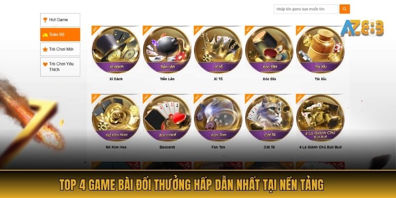 Top 4 game bài đổi thưởng hấp dẫn nhất tại nền tảng