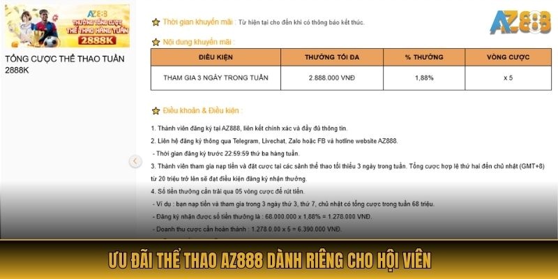 Ưu đãi thể thao AZ888 dành riêng cho hội viên